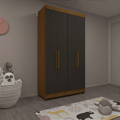 Guarda-Roupa Solteiro Genova Freijó/Nero 4 Portas 2 gavetas