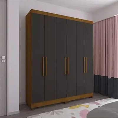 Guarda-Roupa Casal Genova Freijó/Nero 6 Portas 2 gavetas