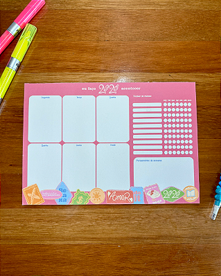 Planner Semanal "Faço acontecer" - Rosa
