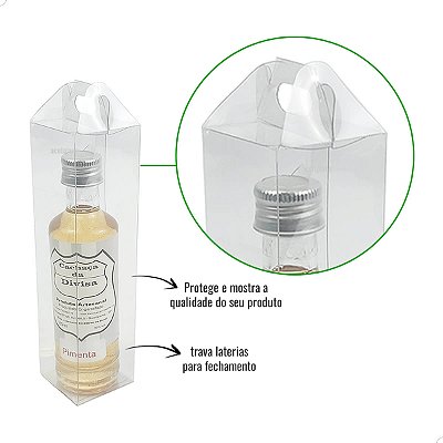 Caixa de Acetato PXGar-3 (3,5x3,5x13,6 cm) (25un) Embalagem Maleta para Mini Garrafa (Cachaça e Pimenta)
