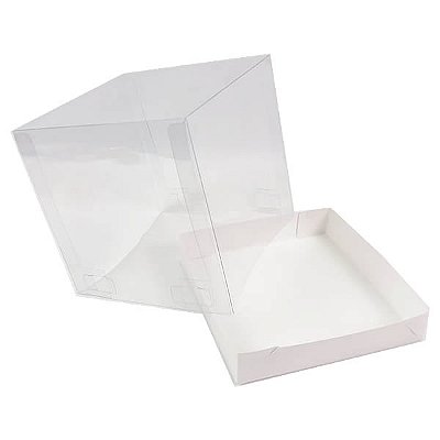 Caixa de Acetato PMB-2 Lisa Branca (10x10x10 cm) (25un) Embalagem para Mini Bolo