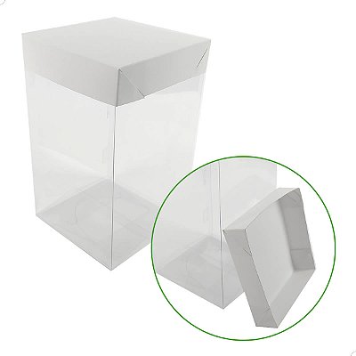 Caixa de Acetato TRP-250 Branca (10x10x16,6 cm) (25un) Tampa Plástico Transparente e Fundo de Papel