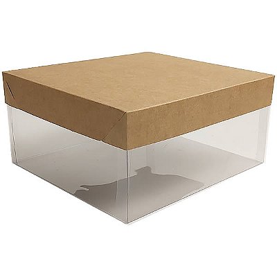 Caixa de Acetato KRP-303 Kraft (19x17.5x9 cm) (25un) Embalagem de Plástico Acetato e Fundo de Papel