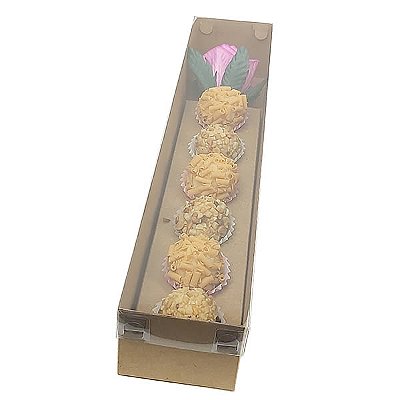 Caixa de Acetato KRP-328 (30.8x6x5 cm) (10un) Caixa Kraft para 6 Doces e 1 Rosa Embalagem para Brigadeiro