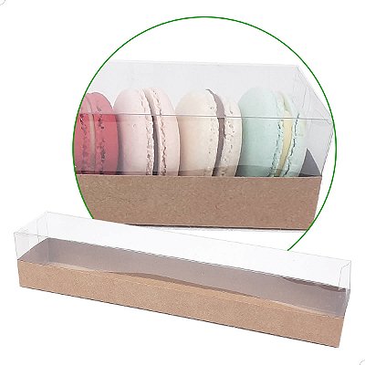 Caixa de Acetato KRP-329 Kraft (27x5x5 cm) (25un) Caixa para 10 Macaron Embalagem de Acetato