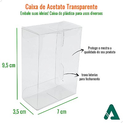 Caixa de Acetato Transparente PXGar-2 (7x3,5x9,5 cm) (10un) Embalagem de Acetato para 2 Mini Garrafinhas 50ml