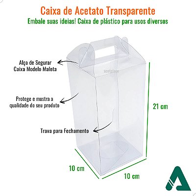 Caixa de Acetato Maleta para Copo Térmico PX-33 (10X10X21 cm) (25un) Embalagem Transparente