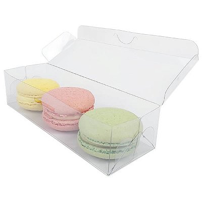 100 Caixa de Acetato PX-239 (15X5X3,5 cm) Embalagem para 3 Macaron Caixa de Plástico Transparente