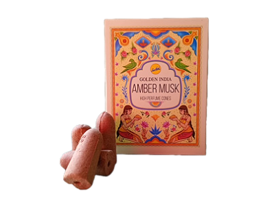 Incenso Cone Cascata Amber Musk - Golden Índia