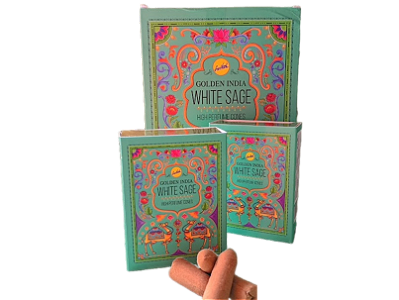 Incenso Cone Cascata White Sage - Golden Índia