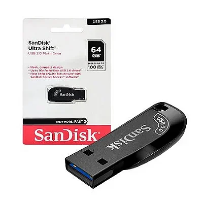 Pen Drive SanDisk Ultra Shift 64GB - USB 3.0 com Velocidade de até 100MB/s