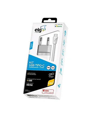 Kit Carregador Parede Universal USB + Cabo Tipo-C ELG