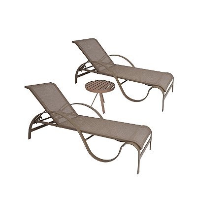 KIT ESPREGUIÇADEIRA SEVILHA ONDULADA – 02 ESPREGUIÇADEIRAS + MESA APOIO