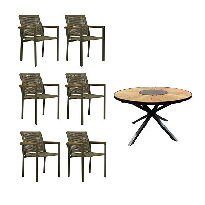 CONJUNTO ZURIK CORDA NAUTICA – MESA 1,50 Ø  + 06 POLTRONAS GRAMADO CORDA