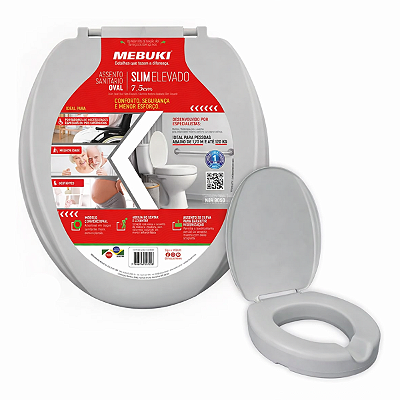 Assento Sanitário Elevado Oval 7,5cm De Altura Universal Cinza