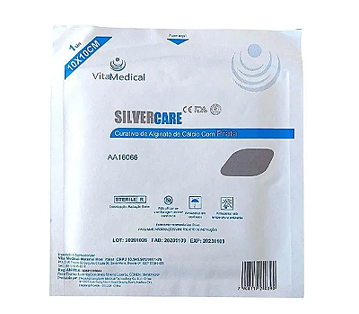 Curativo de Alginato de Cálcio e Prata Silvercare - Vita Medical - 10cm x 10cm Unidade