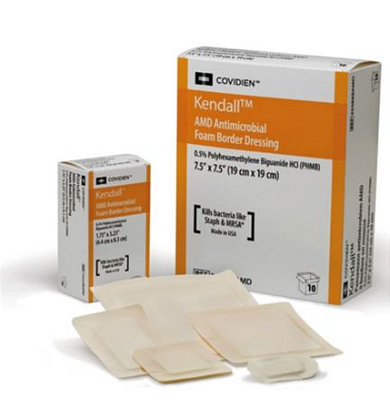 Coberturas de Espuma Antimicrobiana com Borda AMD Kendall (4,4 x 8,3cm) Unid Ref: 55523BAMDX Covidien