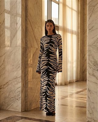 VESTIDO LONGO ANIMAL PRINT EM TRICOT