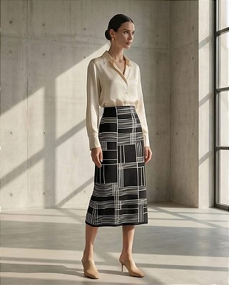 SAIA JACQUARD XADREZ IRREGULAR EM TRICOT (PRETO/OFF)