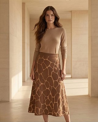 SAIA JACQUARD JUNGLE EM TRICOT (MASCAVO/BEGE)