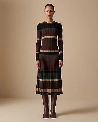 DUPLICADO - VESTIDO MIDI EVASÊ EM TRICOT MANGA LONGA (PRETO/VERDE/BEGE)