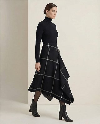 SAIA XADREZ ASSIMÉTRICA DE JACQUARD EM TRICOT (PRETO/OFF)