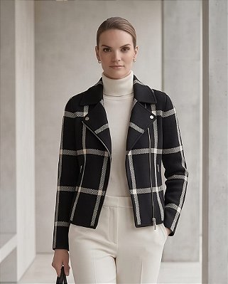 JAQUETA PERFECTO JACQUARD EM TRICOT (PRETO/OFF)