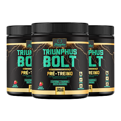 Kit 3 Pré Treino Triunphus Bolt 360g Sabor Morango - Foco, Energia e Performance