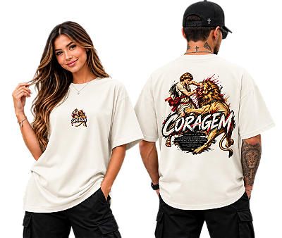 Camiseta Oversized Coragem — Davi e o Leão - 1 Samuel 17:34–36 | DSL Wear
