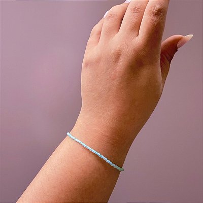 Pulseira Água Marinha 2mm Multifacetada - Pedra Natural