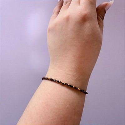 Pulseira Olho de Tigre 2mm Multifacetada - Pedra Natural