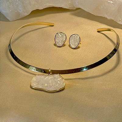 Conjunto Rígido Choker e Brinco com Selenita – Clareza Espiritual e Elevação