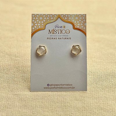 Brinco Meia Esfera de Quartzo Branco – Pedra Natural