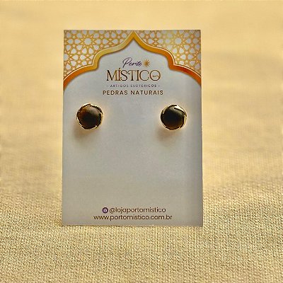 Brinco Meia Esfera de Olho de Tigre – Pedra Natural