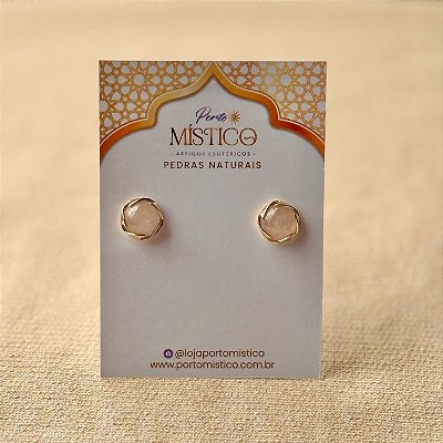 Brinco Meia Esfera de Quartzo Rosa – Pedra Natural
