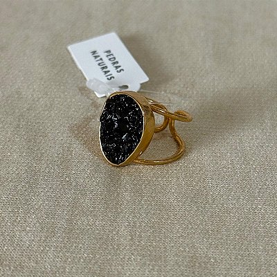 Anel Semijoia Regulável com Turmalina Negra – Proteção e Enraizamento | Banho de Ouro 18k