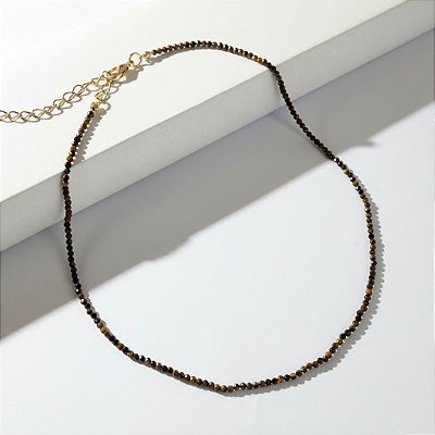 Colar de Olho de Tigre 2mm Multifacetado – Pedra Natural