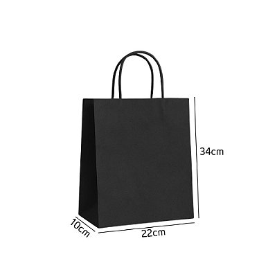 Sacola De Papel Preta M 34X22X10
