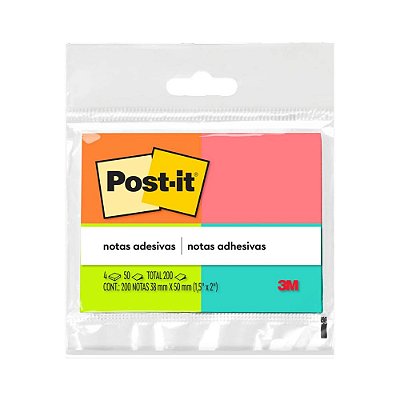 Bloco Auto Adesivo 38X50Mm C/4 Cores 50Fls Post-It 3M