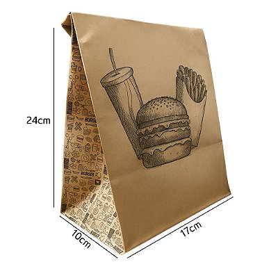 Saco Kraft Delivery P/ Lanches P 17X10X24Cm 50Un