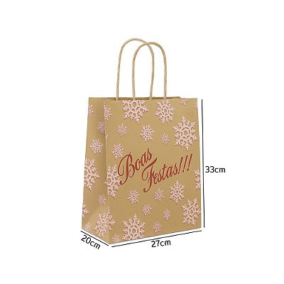 Sacola de Papel Kraft Boas Festas 27x20x33