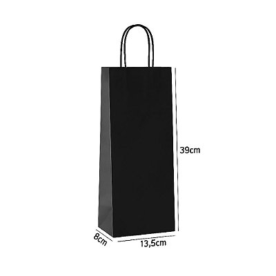 Sacola de Papel Kraft P/ Vinho Preto 13,5x8x39