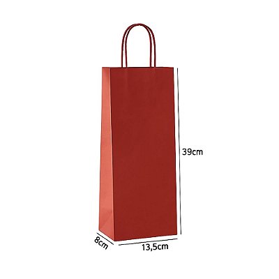 Sacola de Papel Kraft P/ Vinho Vermelha 13,5x8x39