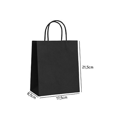 Sacola de Papel Preta P 17,5x8,5x21,5