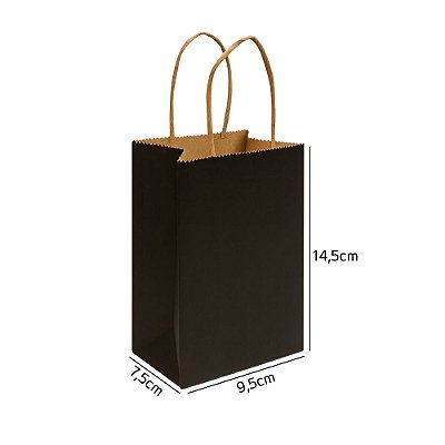 Sacola de Papel Kraft Preta PP 9,5x7,5x14,5