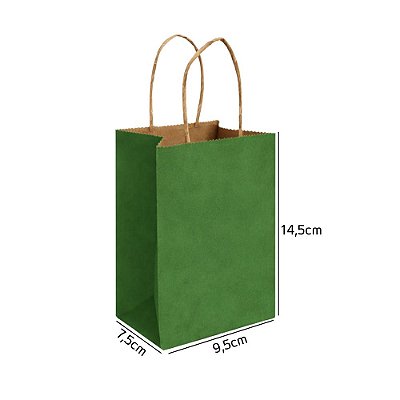 Sacola de Papel Kraft Verde PP 9,5x7,5x14,5