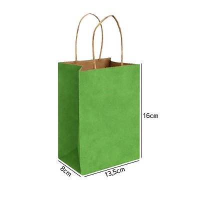 Sacola de Papel Kraft Verde Limão Mini 13,5x8x16