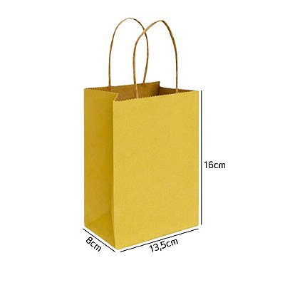 Sacola de Papel Kraft Amarelo Mini 13,5x8x16