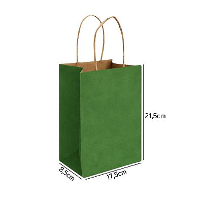 Sacola de Papel Kraft Verde P 17,5x8,5x21,5