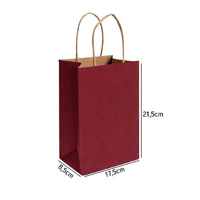 Sacola de Papel Kraft Marsala P 17,5x8,5x21,5